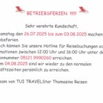Betriebsferien Thomasino Reisen